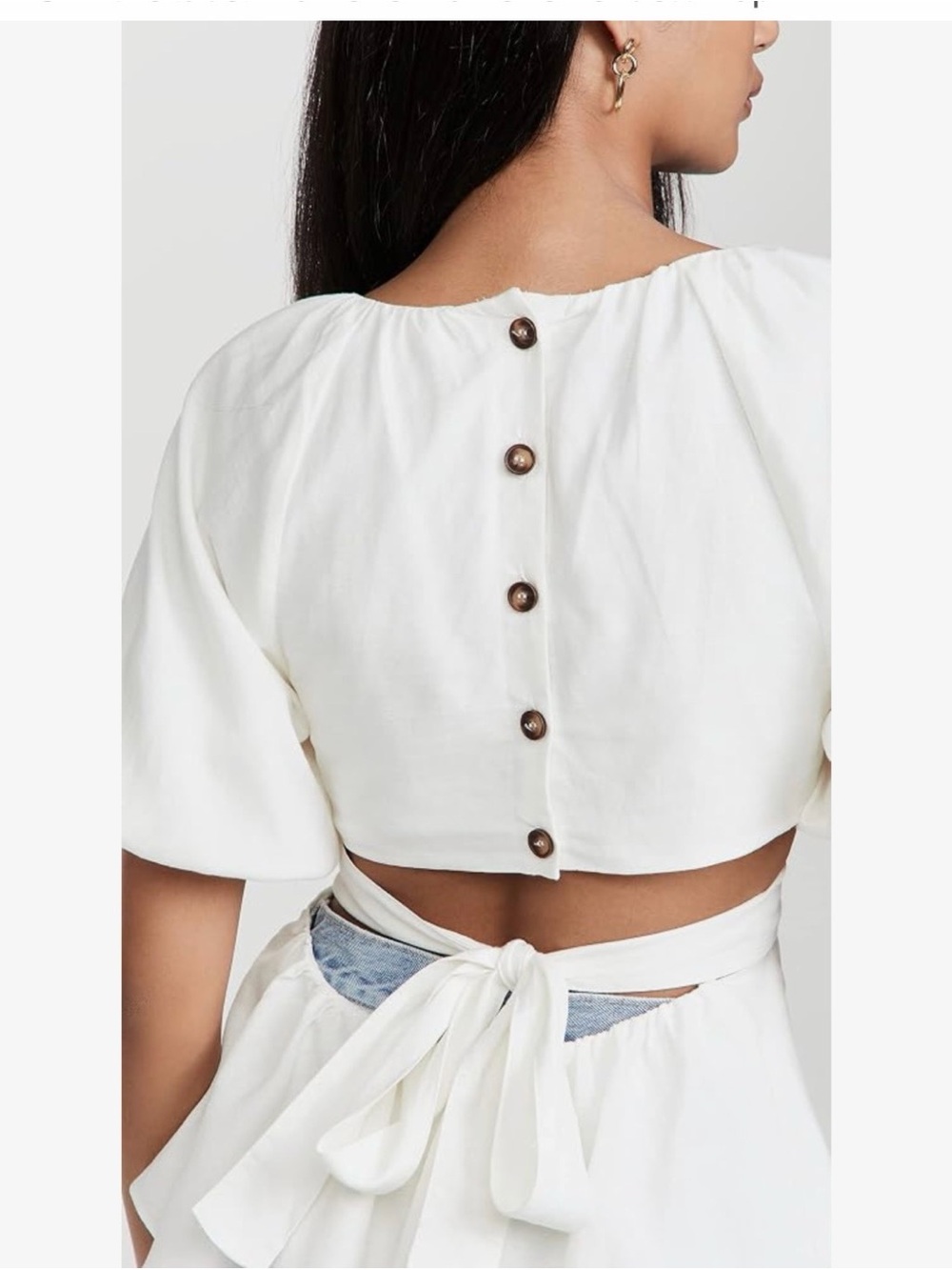 Astr the Label Vendetti Women's White Linen Blend Peplum Puff-Sleeve Top - Picture 5 of 15